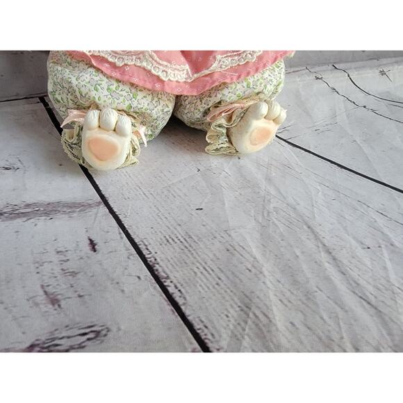 Rabbit Doll Figurine Shelf Sitter Ceramic Head, Hands Body Handmade Clothing - Picture 4 of 8